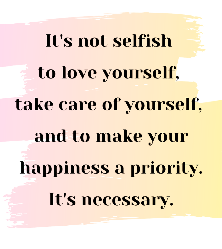 <p>It's not selfish....</p><p><a class="tm-topic-link ugc-topic" title="Self-care" href="/topic/self-care/" data-id="5b23ceb600553f33fe99c2d6" data-name="Self-care" aria-label="hashtag Self-care">#Selfcare</a>  <a class="tm-topic-link mighty-topic" title="Anxiety" href="/topic/anxiety/" data-id="5b23ce5f00553f33fe98d1b4" data-name="Anxiety" aria-label="hashtag Anxiety">#Anxiety</a>  <a class="tm-topic-link mighty-topic" title="Depression" href="/topic/depression/" data-id="5b23ce7600553f33fe991123" data-name="Depression" aria-label="hashtag Depression">#Depression</a>  <a class="tm-topic-link mighty-topic" title="#CheckInWithMe: Give and get support here." href="/topic/checkinwithme/" data-id="5b8805a6f1484800aed7723f" data-name="#CheckInWithMe: Give and get support here." aria-label="hashtag #CheckInWithMe: Give and get support here.">#CheckInWithMe</a>  <a class="tm-topic-link ugc-topic" title="Behind" href="/topic/behind/" data-id="5c79be14afb35200e4a39655" data-name="Behind" aria-label="hashtag Behind">#Behind</a>  <a class="tm-topic-link ugc-topic" title="youmatter" href="/topic/youmatter/" data-id="5ba3f8381b17c500abceb214" data-name="youmatter" aria-label="hashtag youmatter">#youmatter</a>  <a class="tm-topic-link ugc-topic" title="ItsOK" href="/topic/itsok/" data-id="5bddcc7c27f32700c11846a3" data-name="ItsOK" aria-label="hashtag ItsOK">#ItsOK</a> </p>