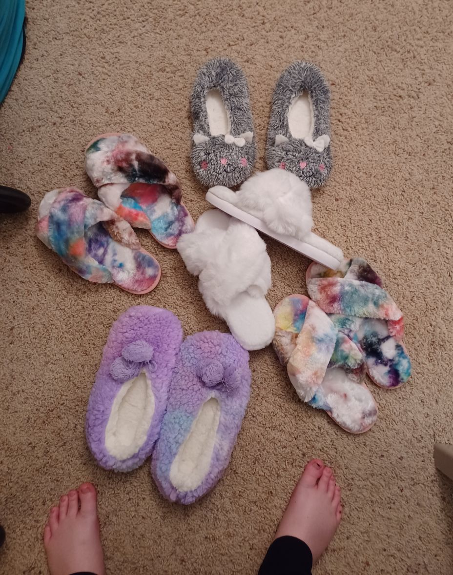 <p>In a life where you sleep all the time, fluffy comfy slippers are a MUST! Lol got these for a steal and they make me happy just looking at them!</p>