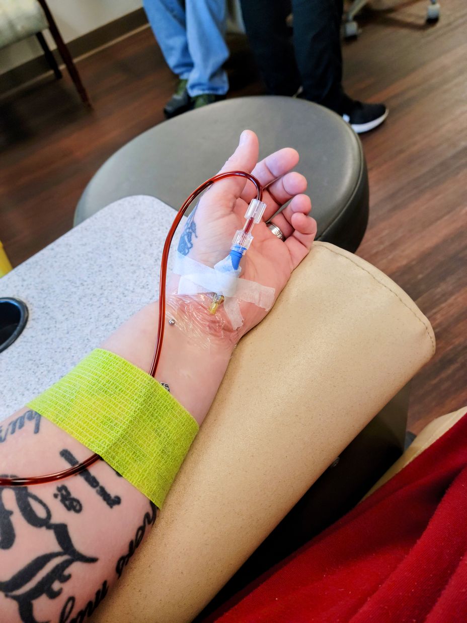<p>✔ First Infusion down, only 5 more to go! <a class="tm-topic-link ugc-topic" title="medical trauma" href="/topic/medical-trauma/" data-id="5d44159c2a6523420d501909" data-name="medical trauma" aria-label="hashtag medical trauma">#MedicalTrauma</a>  <a class="tm-topic-link ugc-topic" title="Complex Post-traumatic Stress Disorder" href="/topic/cptsd/" data-id="5b23ce7300553f33fe990854" data-name="Complex Post-traumatic Stress Disorder" aria-label="hashtag Complex Post-traumatic Stress Disorder">#CPTSD</a>  <a class="tm-topic-link mighty-topic" title="Fibromyalgia" href="/topic/fibromyalgia/" data-id="5b23ce7f00553f33fe992ab1" data-name="Fibromyalgia" aria-label="hashtag Fibromyalgia">#Fibromyalgia</a>  <a class="tm-topic-link ugc-topic" title="Self-care" href="/topic/self-care/" data-id="5b23ceb600553f33fe99c2d6" data-name="Self-care" aria-label="hashtag Self-care">#Selfcare</a>  <a class="tm-topic-link ugc-topic" title="courage" href="/topic/courage/" data-id="5bb03550bb913a011186e349" data-name="courage" aria-label="hashtag courage">#courage</a>  <a class="tm-topic-link mighty-topic" title="Bone Cancers" href="/topic/bonecancers/" data-id="5d89f87683ca0b00e359eff5" data-name="Bone Cancers" aria-label="hashtag Bone Cancers">#BoneCancers</a>  <a class="tm-topic-link mighty-topic" title="Agoraphobia" href="/topic/agoraphobia/" data-id="5b23ce5a00553f33fe98c68e" data-name="Agoraphobia" aria-label="hashtag Agoraphobia">#Agoraphobia</a> </p>