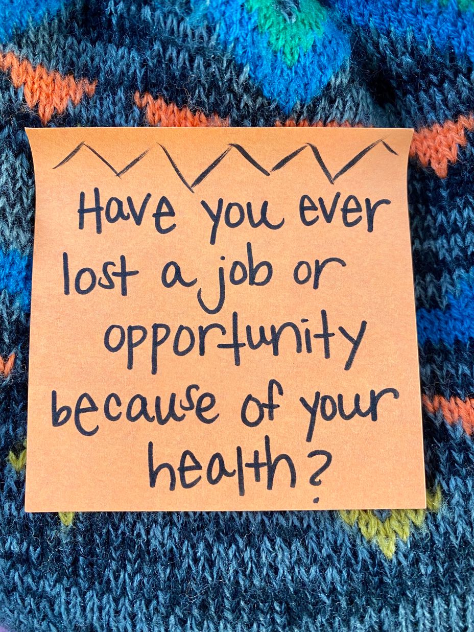 <p>Have you ever lost a job or opportunity because of your health?</p>