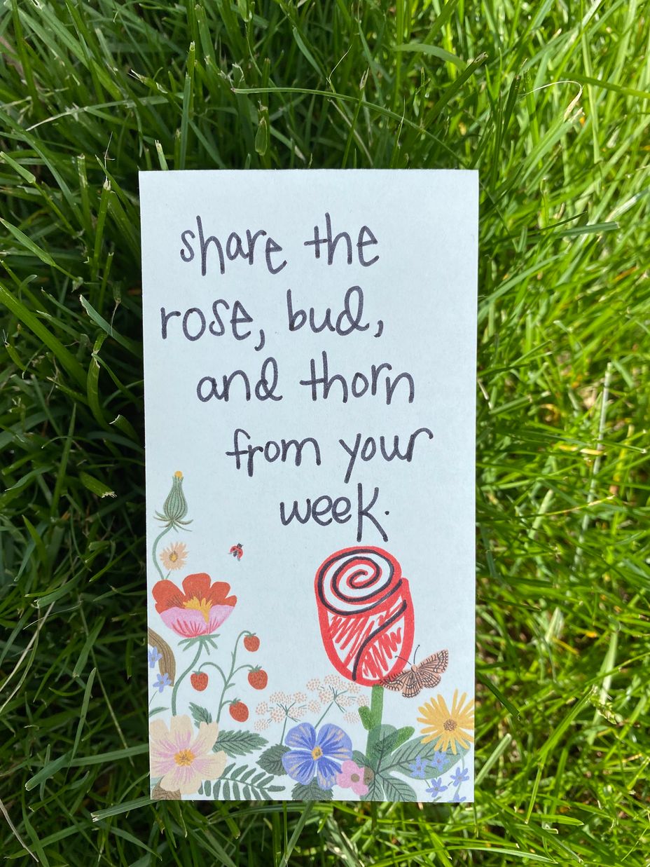 <p>Share the rose, bud, and thorn from your week.</p>