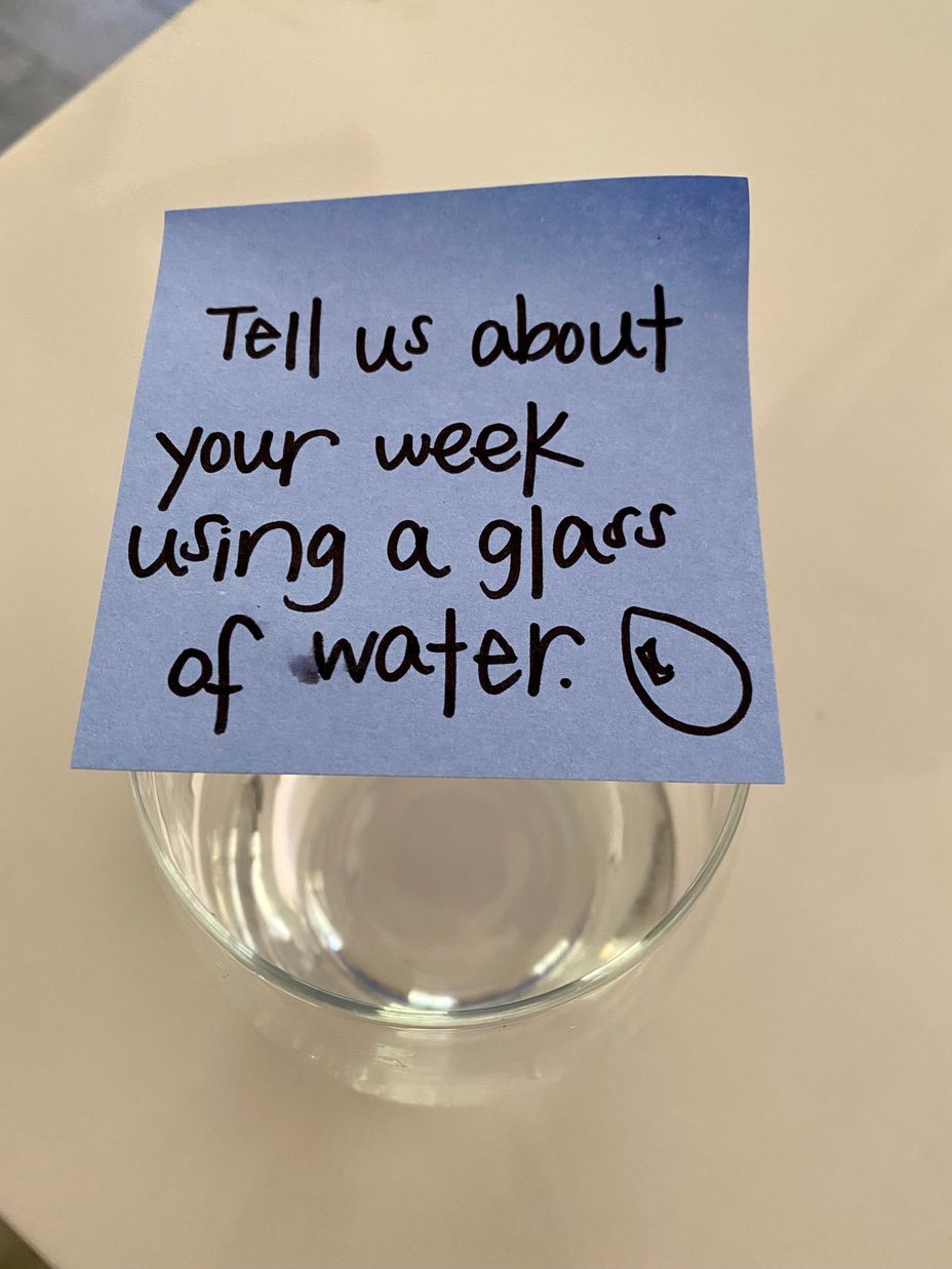 <p>Tell us about your week using a glass of water.</p>