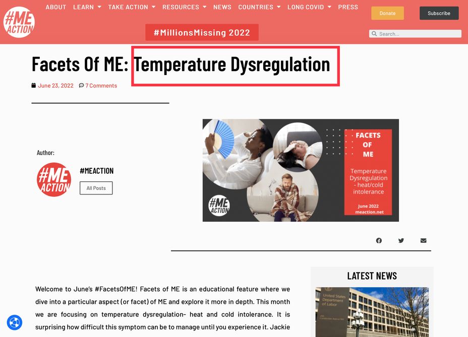 <p>Temperature Dysregulation : ME and long <a href="https://themighty.com/topic/corona-virus-covid-19/?label=Covid" class="tm-embed-link  tm-autolink health-map" data-id="5e678dcff3e6f44cb2d93fd4" data-name="Covid" title="Covid" target="_blank">Covid</a>.</p>