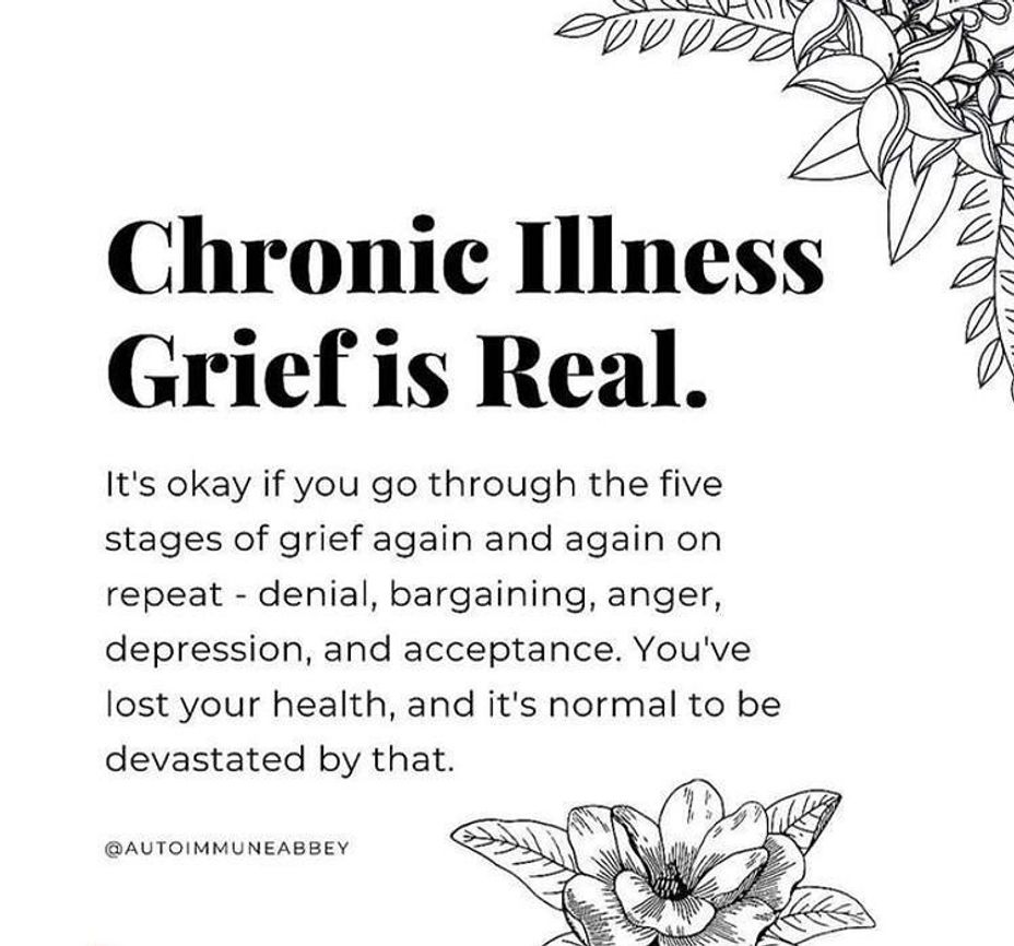 <p><a href="https://themighty.com/topic/chronic-illness/?label=Chronic Illness" class="tm-embed-link  tm-autolink health-map" data-id="5b23ce6f00553f33fe98fe39" data-name="Chronic Illness" title="Chronic Illness" target="_blank">Chronic Illness</a> Grief <a class="tm-topic-link ugc-topic" title="Treatment-Resistant Depression (TRD)" href="/topic/treatment-resistant-depression/" data-id="5b23cec300553f33fe99e9b2" data-name="Treatment-Resistant Depression (TRD)" aria-label="hashtag Treatment-Resistant Depression (TRD)">#TreatmentresistantDepression</a>  <a class="tm-topic-link ugc-topic" title="TRD" href="/topic/trd/" data-id="5e4160b922497b00ea2f224e" data-name="TRD" aria-label="hashtag TRD">#TRD</a>  <a class="tm-topic-link mighty-topic" title="Chronic Illness" href="/topic/chronic-illness/" data-id="5b23ce6f00553f33fe98fe39" data-name="Chronic Illness" aria-label="hashtag Chronic Illness">#ChronicIllness</a>  <a class="tm-topic-link ugc-topic" title="chronic depression" href="/topic/chronic-depression/" data-id="5b23ce6f00553f33fe98fdb9" data-name="chronic depression" aria-label="hashtag chronic depression">#ChronicDepression</a> </p>