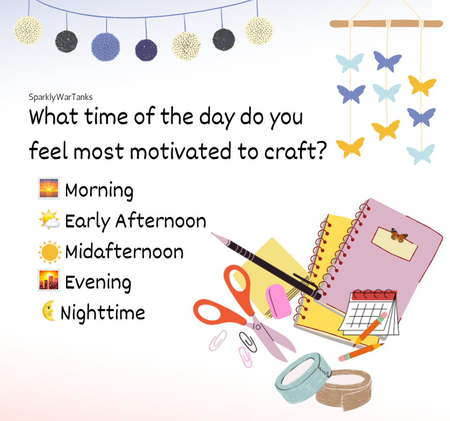 <p>What time of the day do you feel most motivated to craft?</p>