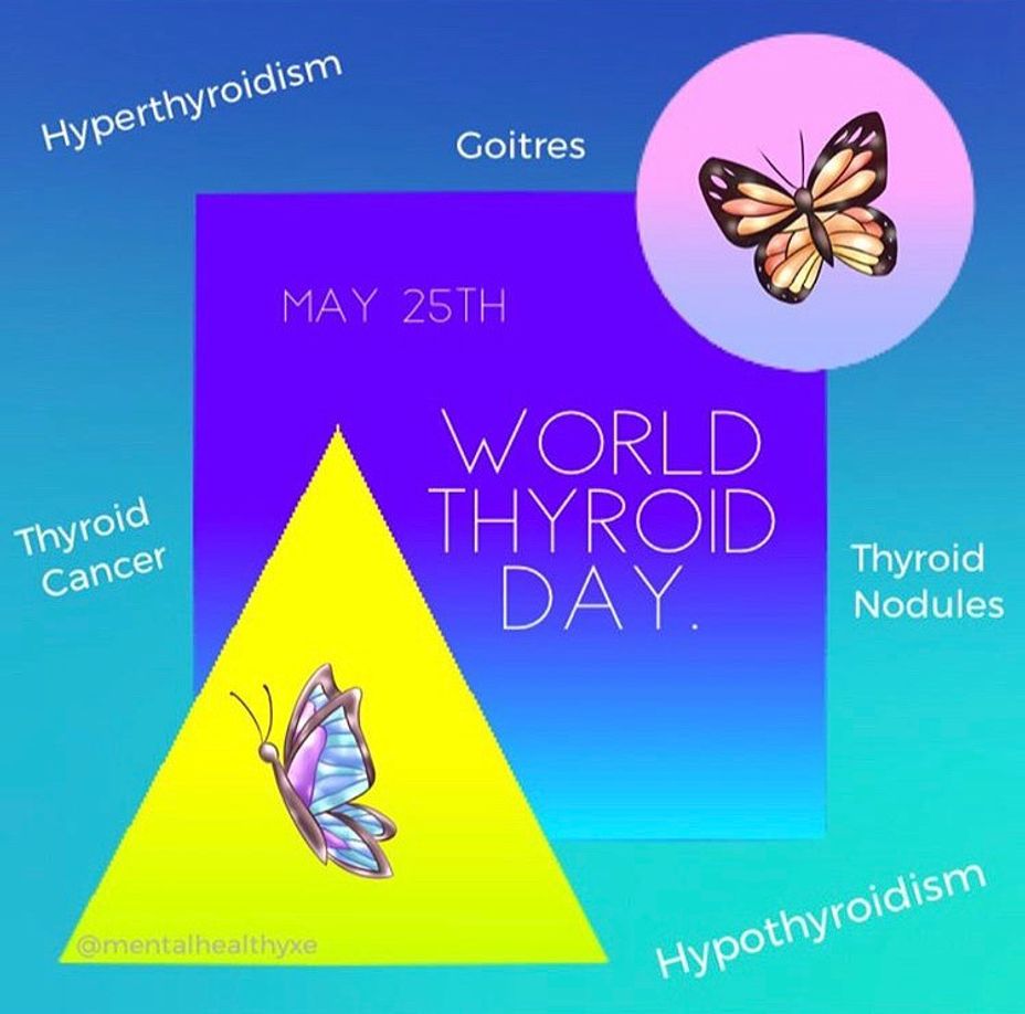 <p>World Thyroid Day! <a class="tm-topic-link mighty-topic" title="Thyroid Disease" href="/topic/thyroid-disease/" data-id="5b23cec100553f33fe99e4b8" data-name="Thyroid Disease" aria-label="hashtag Thyroid Disease">#ThyroidDisease</a></p>