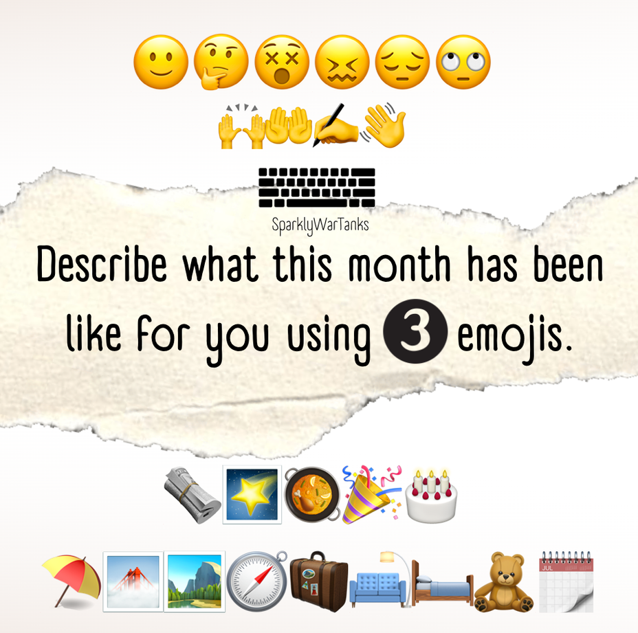 <p>Describe what this month  has been like for you using 3 emojis.</p>
