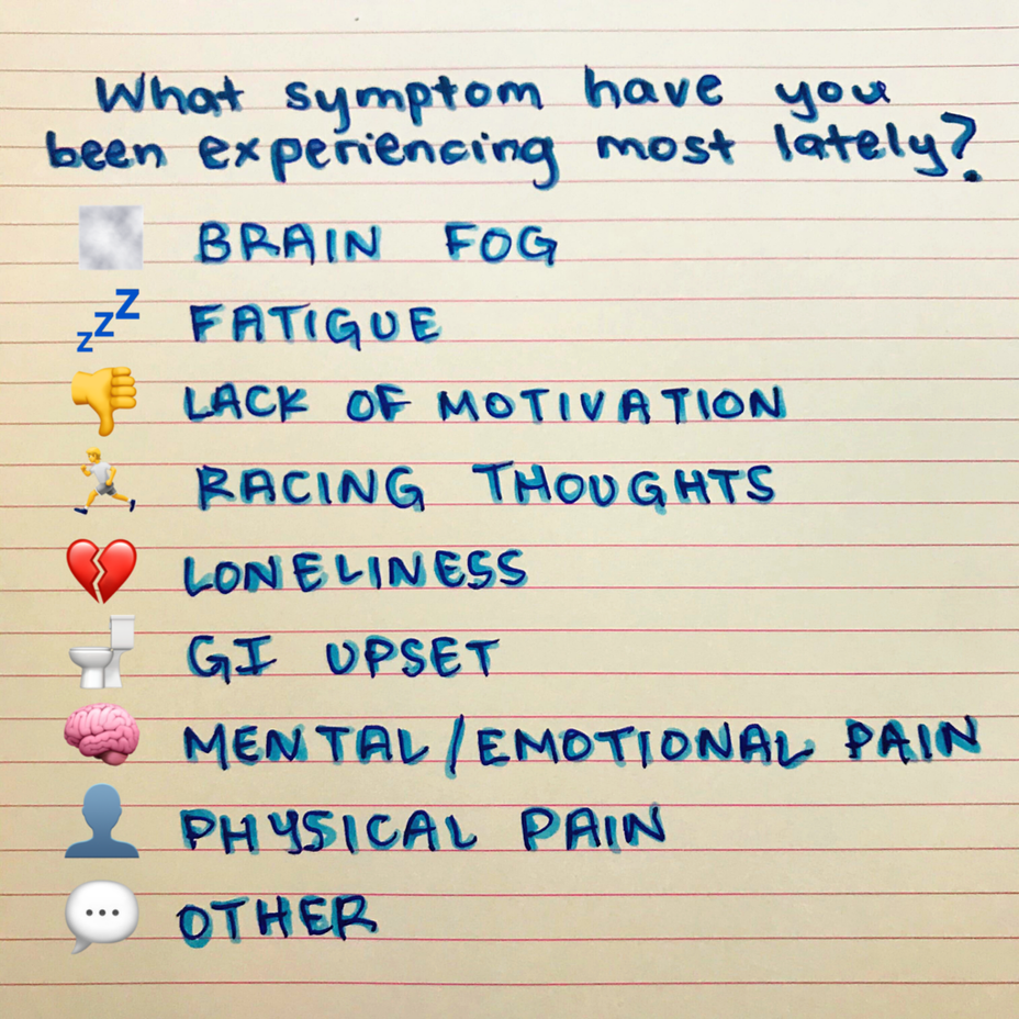<p>What symptom have you been experiencing most lately?</p>