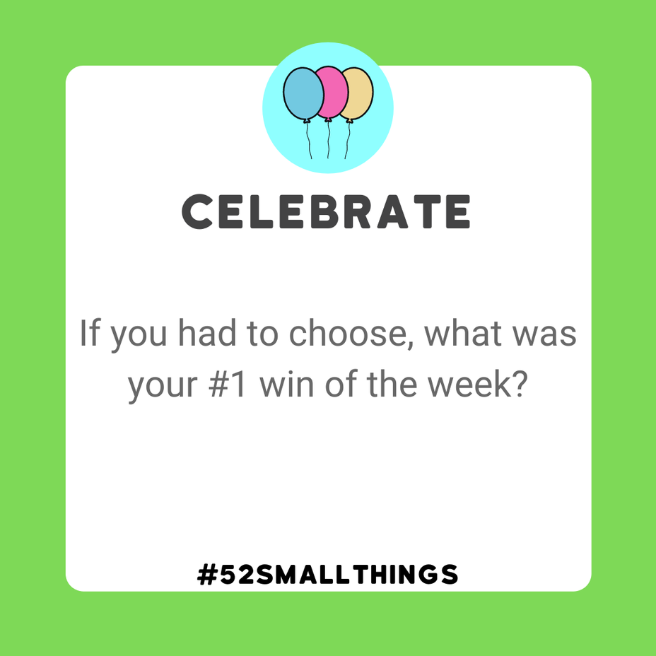 <p>If you had to choose, what was your number 1 win of the week? <a class="tm-topic-link mighty-topic" title="#52SmallThings: A Weekly Self-Care Challenge" href="/topic/52-small-things/" data-id="5c01a326d148bc9a5d4aefd9" data-name="#52SmallThings: A Weekly Self-Care Challenge" aria-label="hashtag #52SmallThings: A Weekly Self-Care Challenge">#52SmallThings</a> </p>