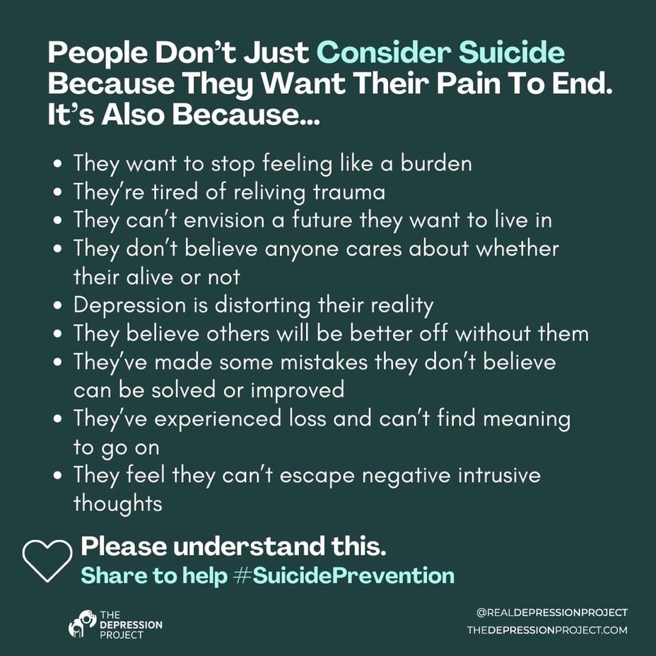 <p><a class="tm-topic-link ugc-topic" title="Suicide Prevention" href="/topic/suicide-prevention/" data-id="5b23cebd00553f33fe99d79e" data-name="Suicide Prevention" aria-label="hashtag Suicide Prevention">#SuicidePrevention</a> </p>