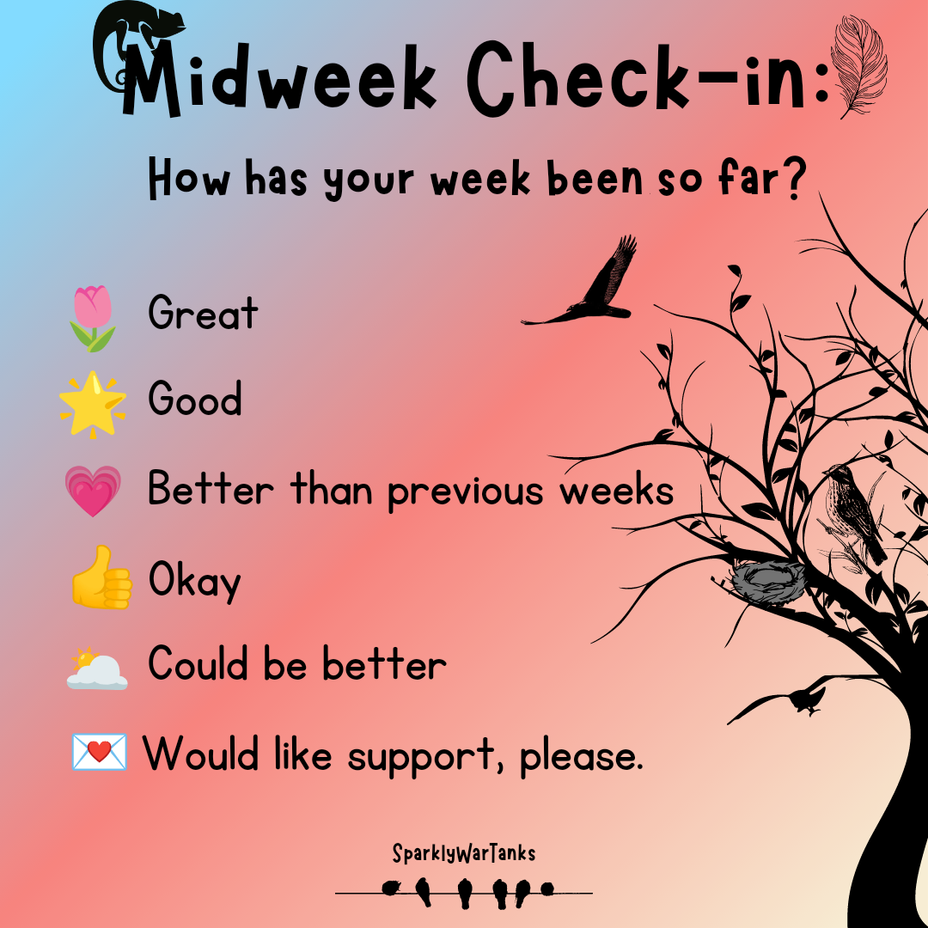 <p>Midweek Check-In: How has your week been so far?</p>