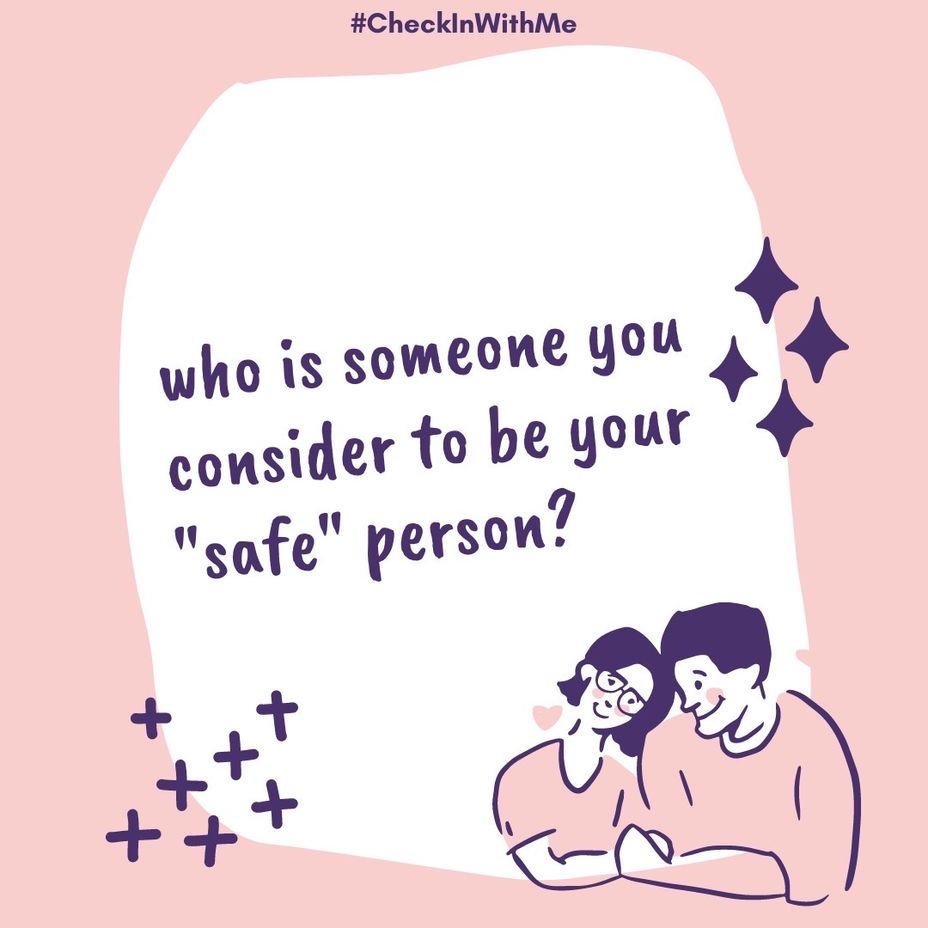 <p>Who is someone you consider to be your "safe" person? <a class="tm-topic-link mighty-topic" title="#CheckInWithMe: Give and get support here." href="/topic/checkinwithme/" data-id="5b8805a6f1484800aed7723f" data-name="#CheckInWithMe: Give and get support here." aria-label="hashtag #CheckInWithMe: Give and get support here.">#CheckInWithMe</a> </p>