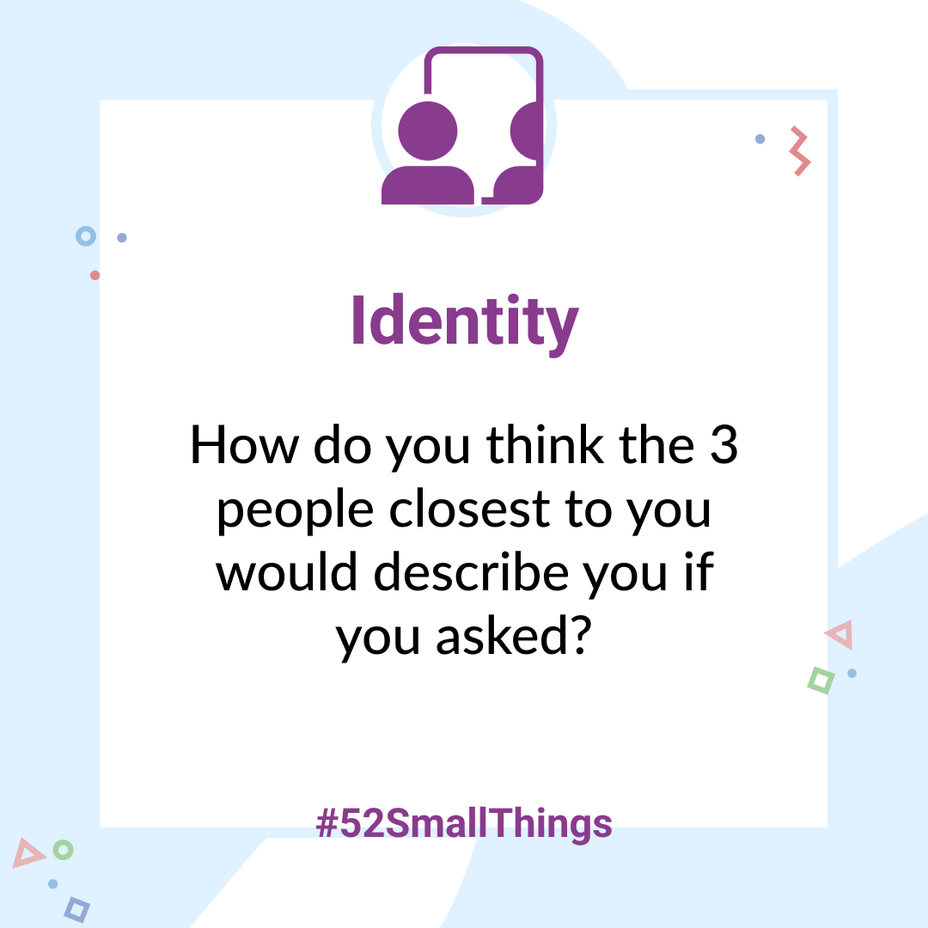 <p>How do you think the 3 people closest to you would describe you if you asked? <a class="tm-topic-link mighty-topic" title="#52SmallThings: A Weekly Self-Care Challenge" href="/topic/52-small-things/" data-id="5c01a326d148bc9a5d4aefd9" data-name="#52SmallThings: A Weekly Self-Care Challenge" aria-label="hashtag #52SmallThings: A Weekly Self-Care Challenge">#52SmallThings</a> </p>